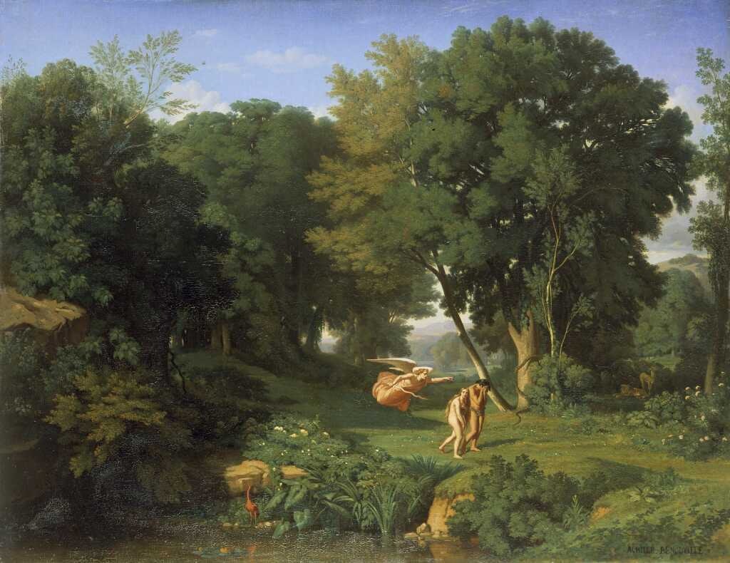 Adam and Eve Chased out of the Terrestrial Paradise by Jean-Achille Benouville. 1841.