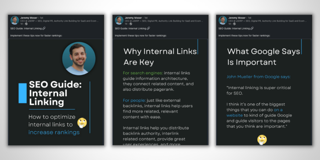 Jeremy Moser posts a slideshow on LinkedIn about SEO internal linking.